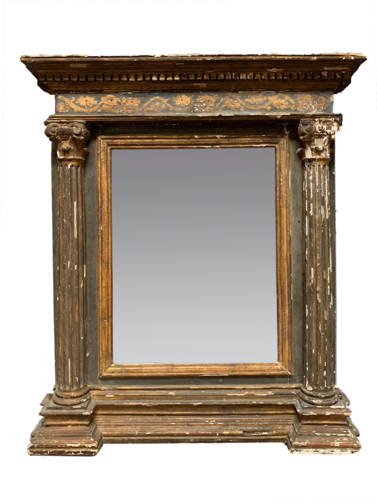 Italian frame from the 19th century Tabernacle with mirror. Item #60/17.030. Size 24 ¾" x 30 ¾" x 6".